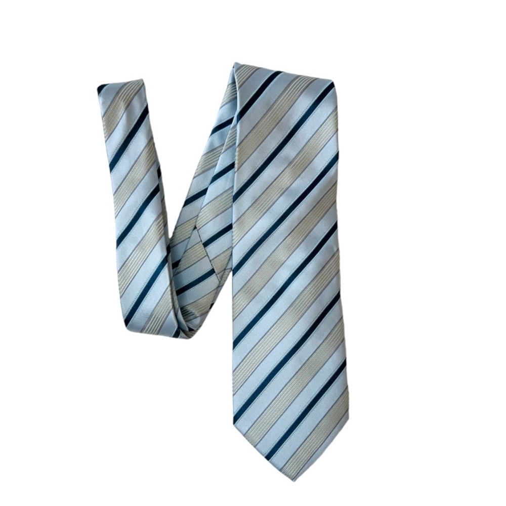 Hugo Boss Silk Striped Tie in Dusty Blue & Grey